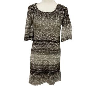 PINK ROSE Sweater Dress Size Medium Brown Cream Neutral Open Knit Acrylic